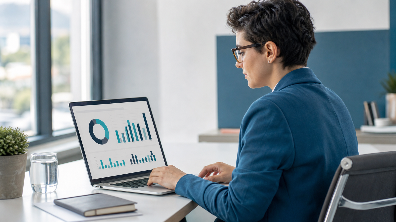 Researcher views a clean analytics dashboard on a laptop